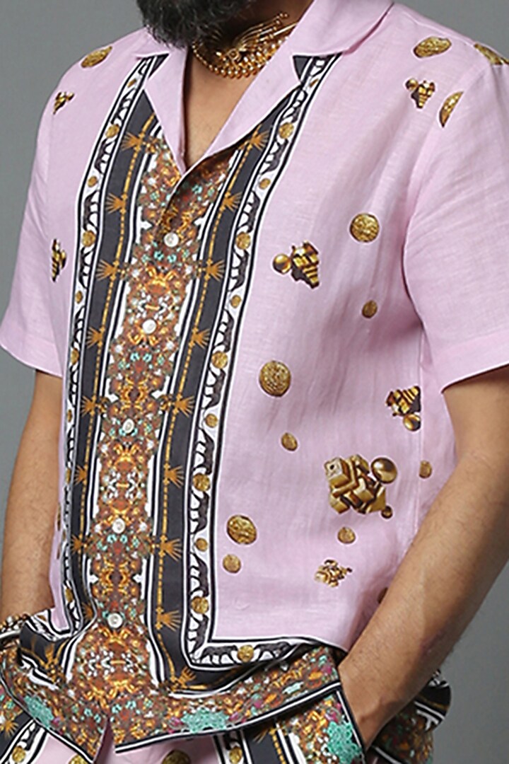 Pink Cotton Printed Party Wear Shirt by HOUSE OF THREE MEN at Pernia's Pop Up Shop