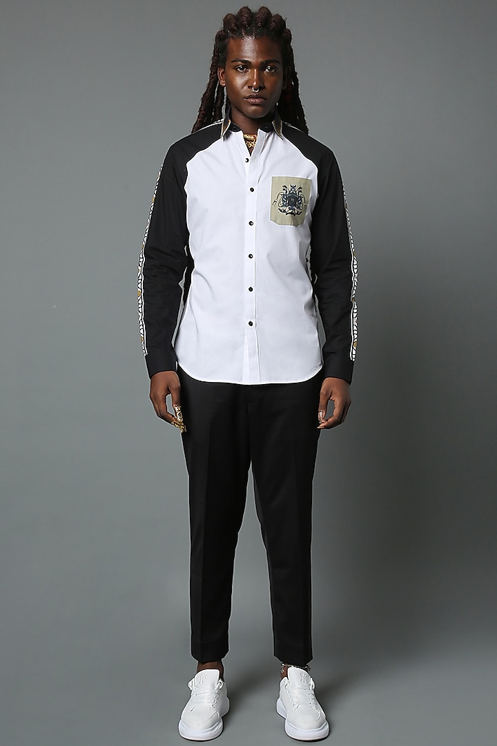 White & Black Color Blocked Shirt by HOUSE OF THREE MEN