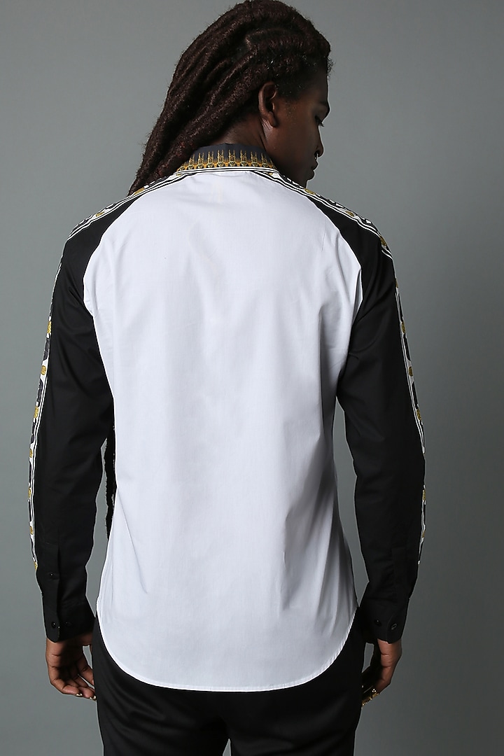 White & Black Color Blocked Party Wear Shirt by HOUSE OF THREE MEN at Pernia's Pop Up Shop