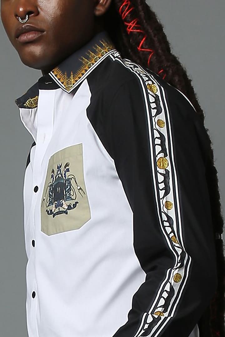 White & Black Color Blocked Party Wear Shirt by HOUSE OF THREE MEN at Pernia's Pop Up Shop