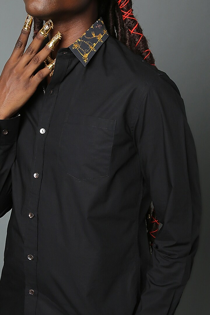 Black Printed Party Wear Shirt by HOUSE OF THREE MEN at Pernia's Pop Up Shop