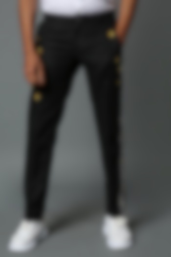 Black Embroidered Pants by HOUSE OF THREE MEN
