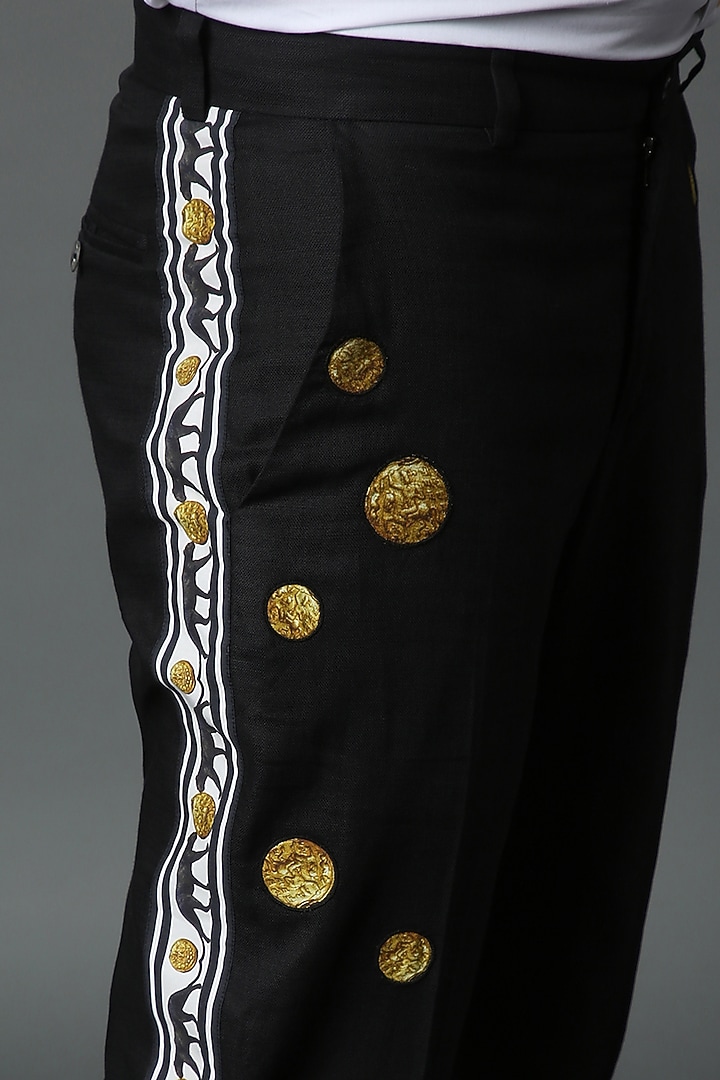 Black Embroidered Pants by HOUSE OF THREE MEN at Pernia's Pop Up Shop