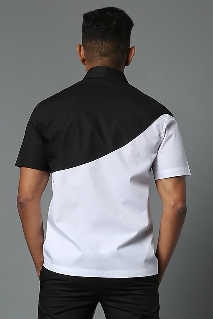 White & Black Cotton Color Blocked Summer Shirt by HOUSE OF THREE MEN at Pernia's Pop Up Shop