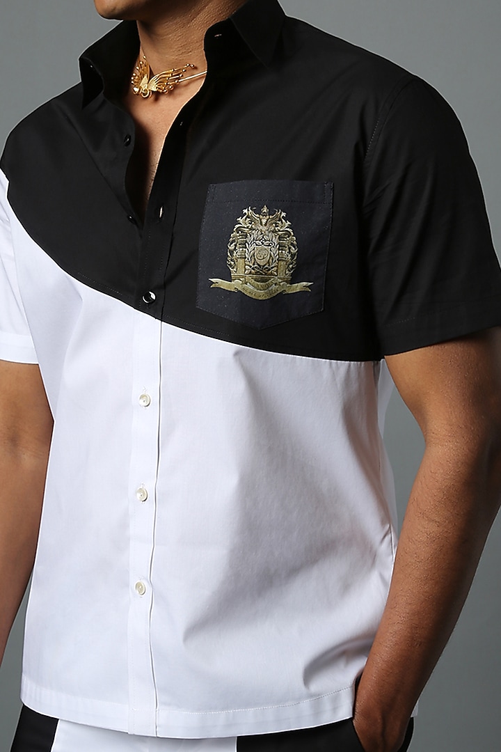 White & Black Cotton Color Blocked Summer Shirt by HOUSE OF THREE MEN at Pernia's Pop Up Shop