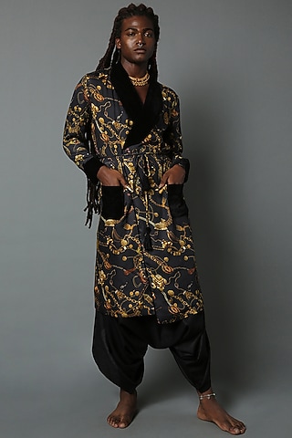 Black Printed Jacket by HOUSE OF THREE MEN