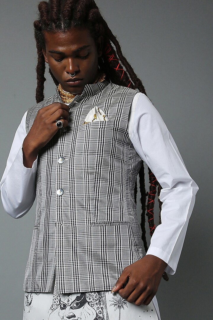 Grey Silk Bundi Jacket by HOUSE OF THREE MEN at Pernia's Pop Up Shop
