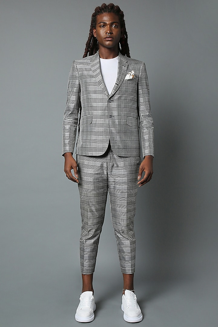 Grey Silk Suit Set by HOUSE OF THREE MEN