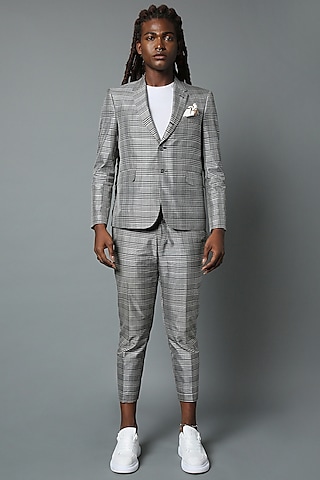 Grey Silk Suit Set by HOUSE OF THREE MEN