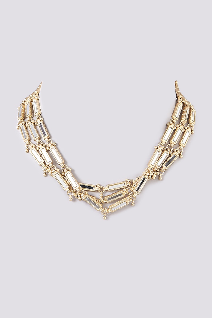 Gold Finish Mirror Layered Necklace by House Of Tuhina
