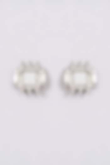 White Finish Mirror Gold Fort Stud Earrings by House Of Tuhina