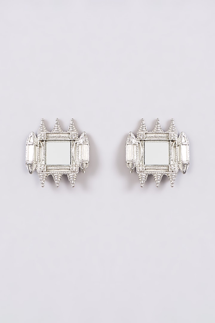 White Finish Mirror Gold Fort Stud Earrings by House Of Tuhina