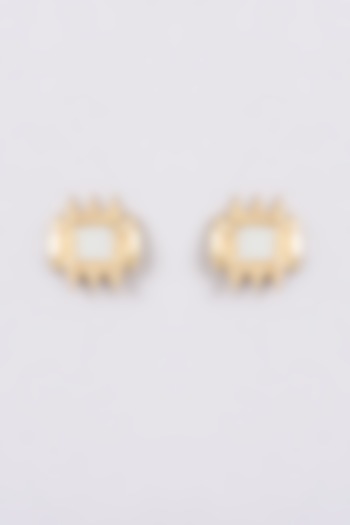 Gold Finish Mirror Gold Fort Stud Earrings by House Of Tuhina