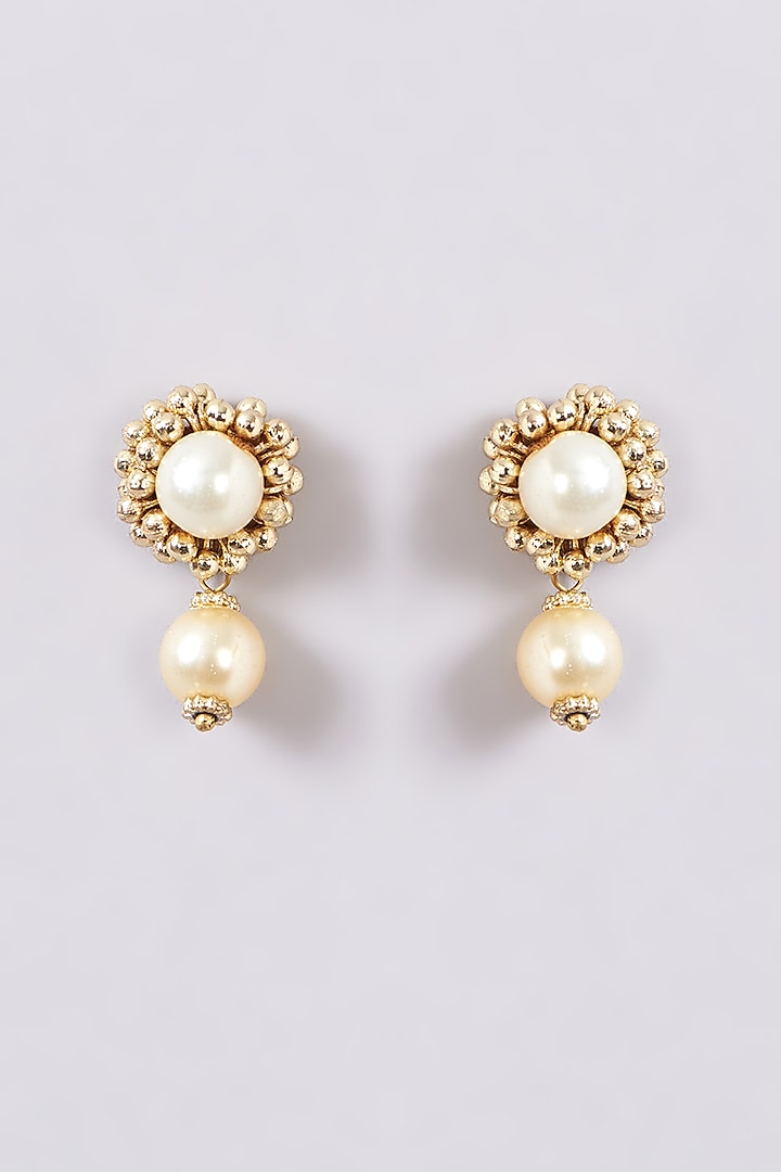 Gold Finish Pearl Sun Dangler Earrings by House Of Tuhina