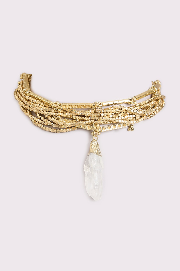 Gold Finish Kundan Polki & Rose Quartz Choker Necklace Set by House Of Tuhina at Pernia's Pop Up Shop