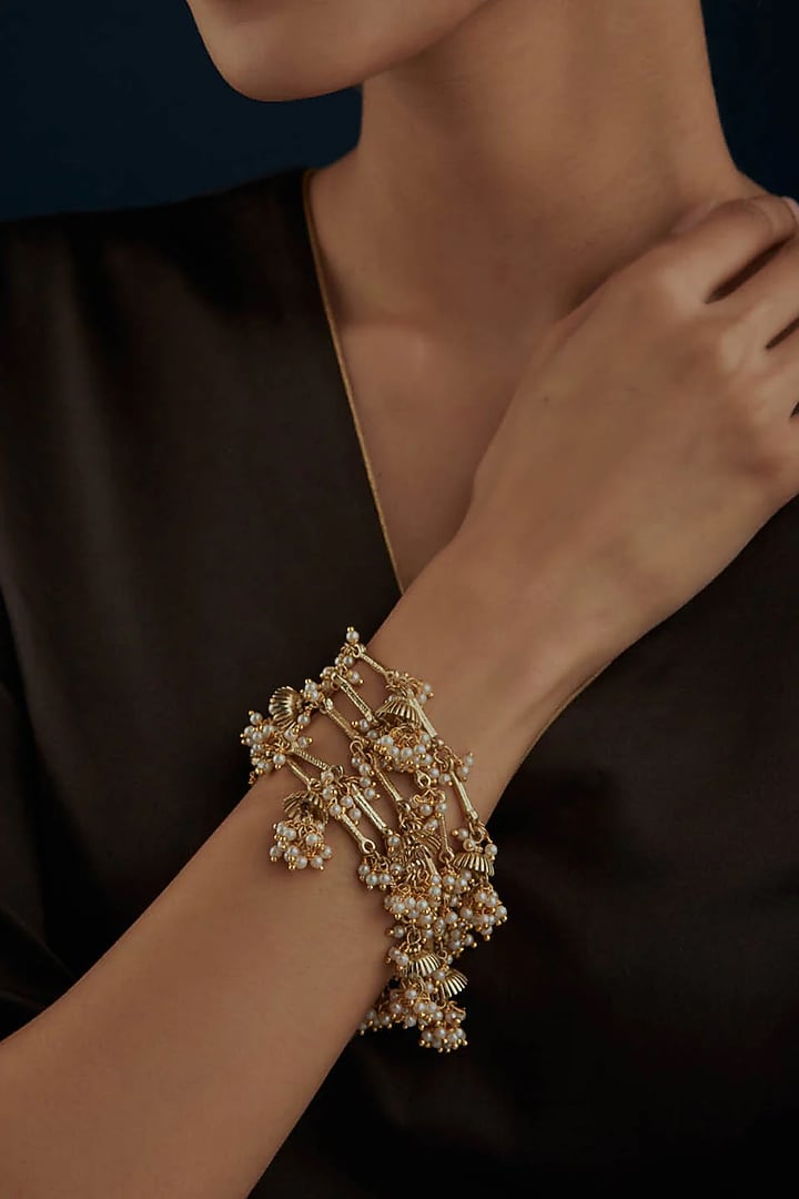 Gold Finish Mirror & Gold Stone Bracelet by House Of Tuhina at Pernia's Pop Up Shop