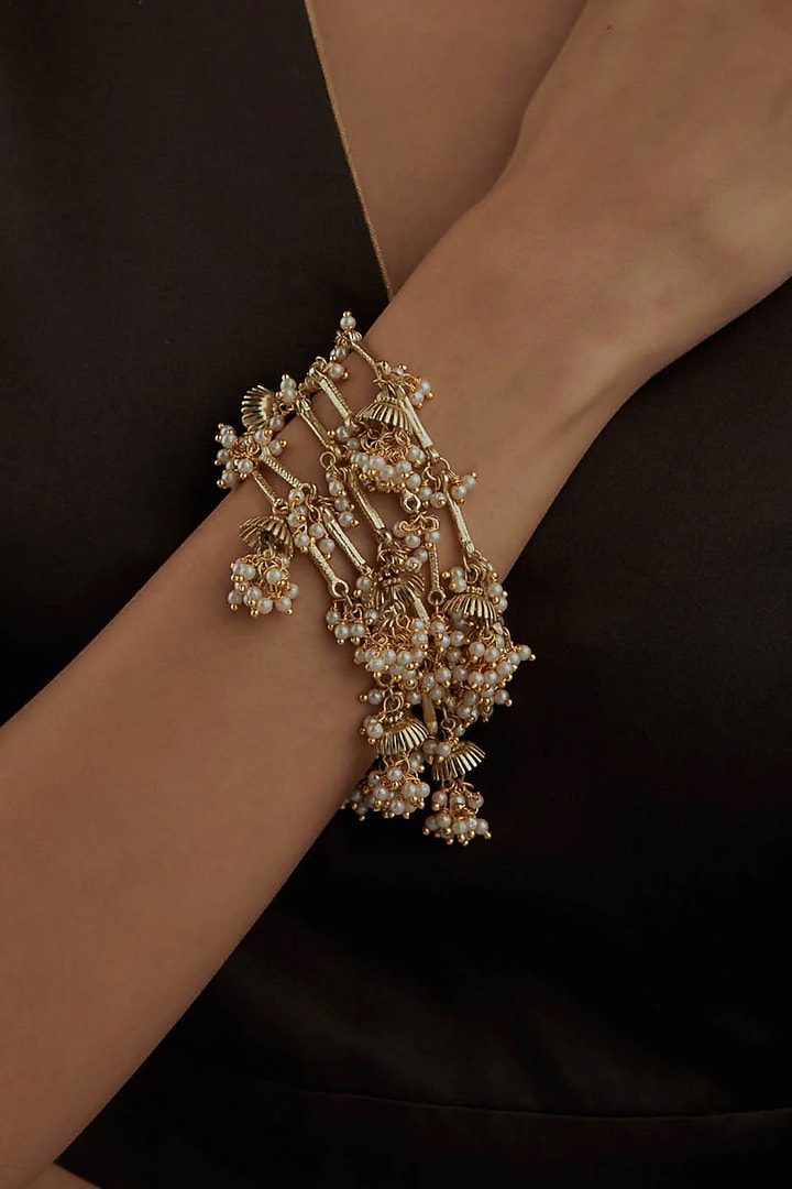 Gold Finish Mirror & Gold Stone Bracelet by House Of Tuhina at Pernia's Pop Up Shop
