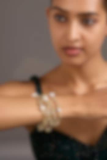 Gold Finish White Stone Bracelet by House Of Tuhina at Pernia's Pop Up Shop