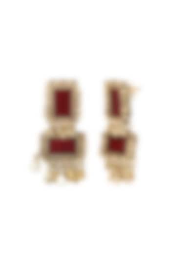 Gold Finish Cut Maroon Mirror Dangler Earrings by House of Tuhina at Pernia's Pop Up Shop