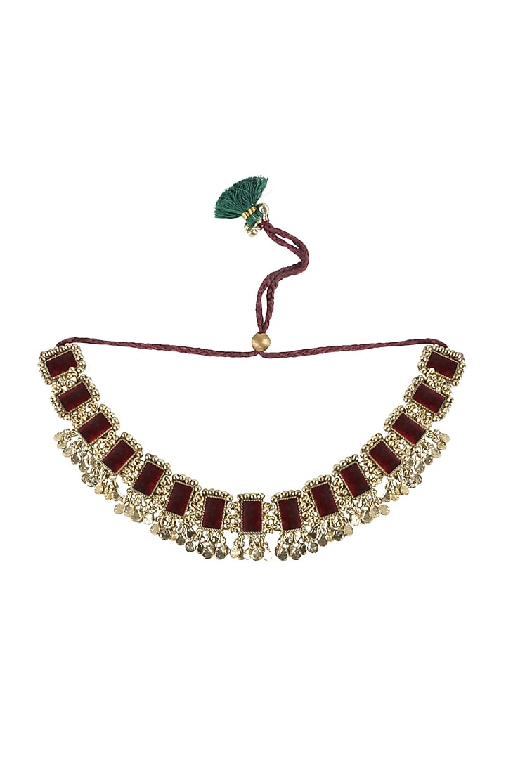 Gold Finish Marron Cut Mirror Necklace by House of Tuhina at Pernia's Pop Up Shop