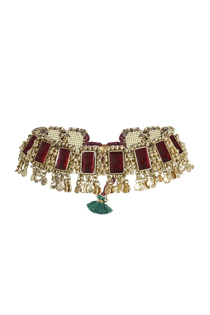 Gold Finish Marron Cut Mirror Necklace by House of Tuhina at Pernia's Pop Up Shop