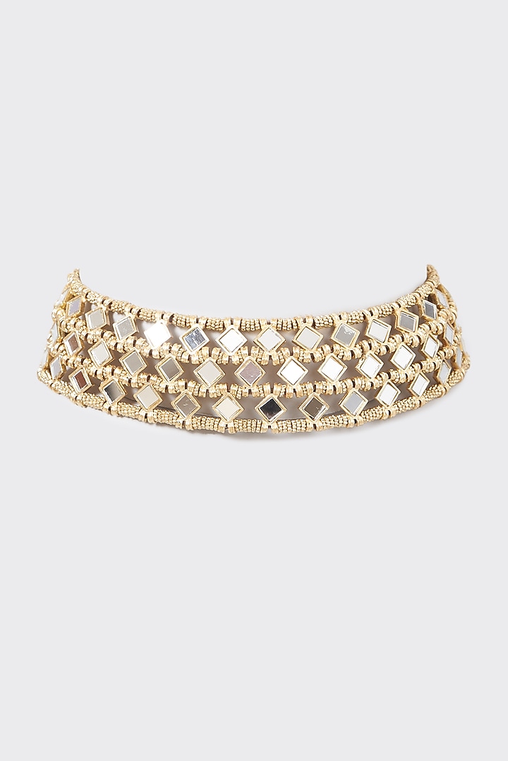 Gold Finish Finely Cut Mirror Choker Necklace by House Of Tuhina at Pernia's Pop Up Shop