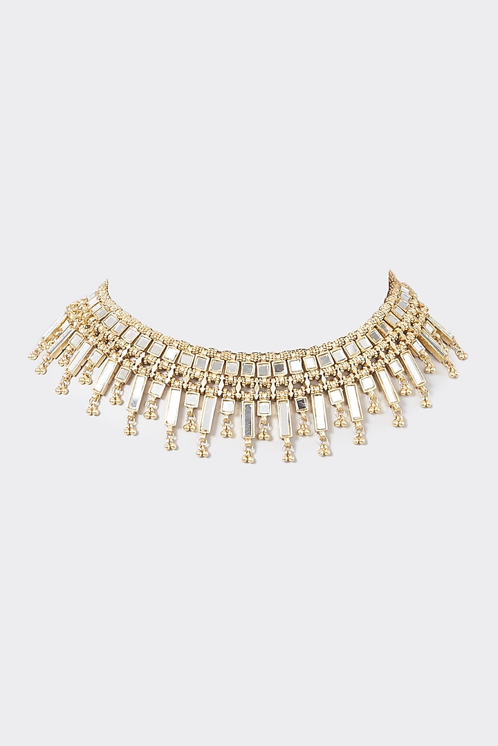 Gold Finish Necklace With Mirrors by House Of Tuhina at Pernia's Pop Up Shop
