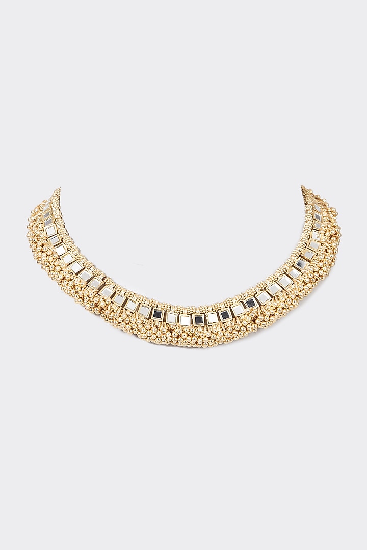 Gold Finish Necklace With Finely-Cut Mirrors by House Of Tuhina at Pernia's Pop Up Shop