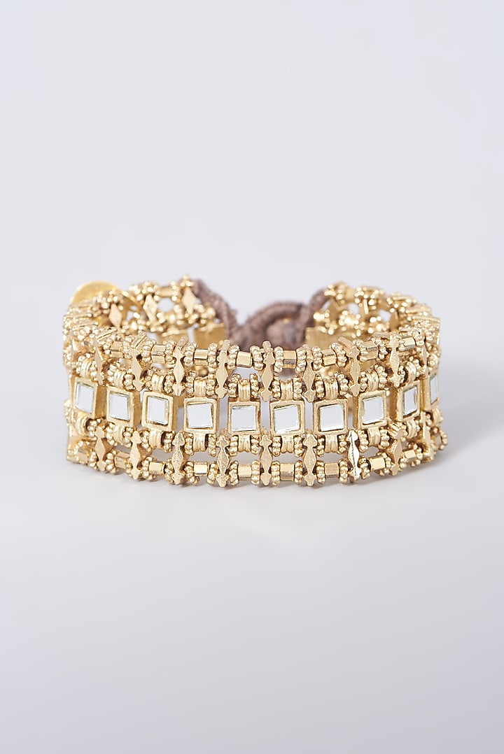 Gold Finish Mirror Teer Bracelet by House of Tuhina at Pernia's Pop Up Shop
