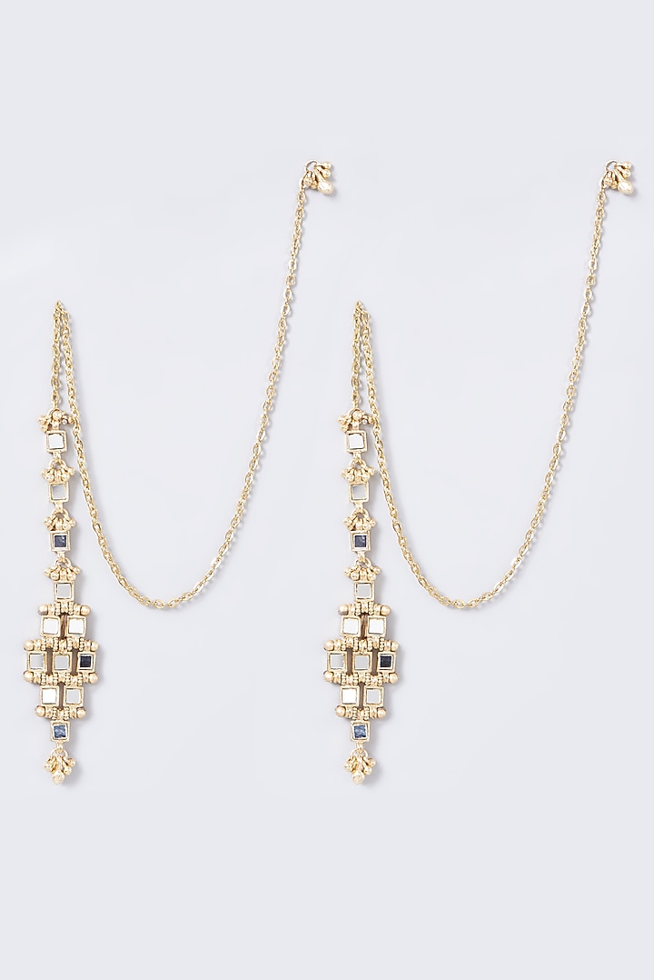 Gold Finish Mirror Falak Dekjhoor Dangler Earrings by House of Tuhina at Pernia's Pop Up Shop