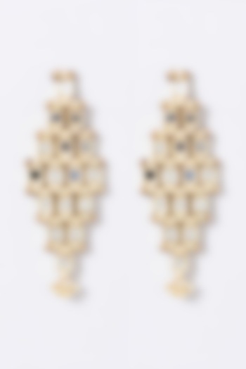 Gold Finish Mirror Barfi Dangler Earrings by House of Tuhina