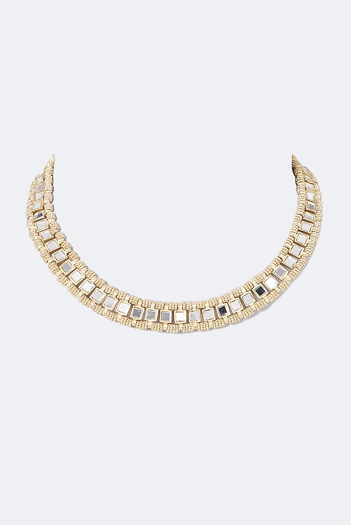 Gold Finish Mirror Mumtaz Necklace by House of Tuhina at Pernia's Pop Up Shop