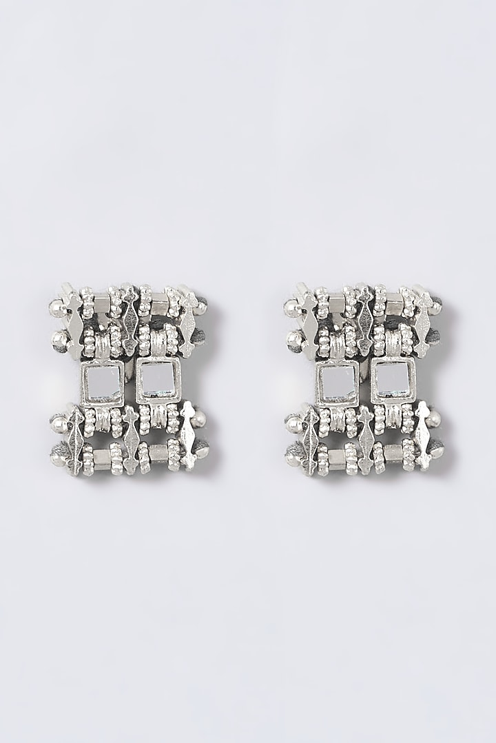 Silver Finish Mirror Teer Stud Earrings by House of Tuhina