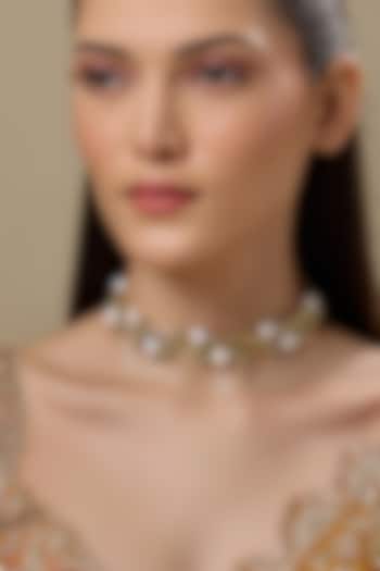 Gold Finish Water Pearl Necklace by House of Tuhina at Pernia's Pop Up Shop