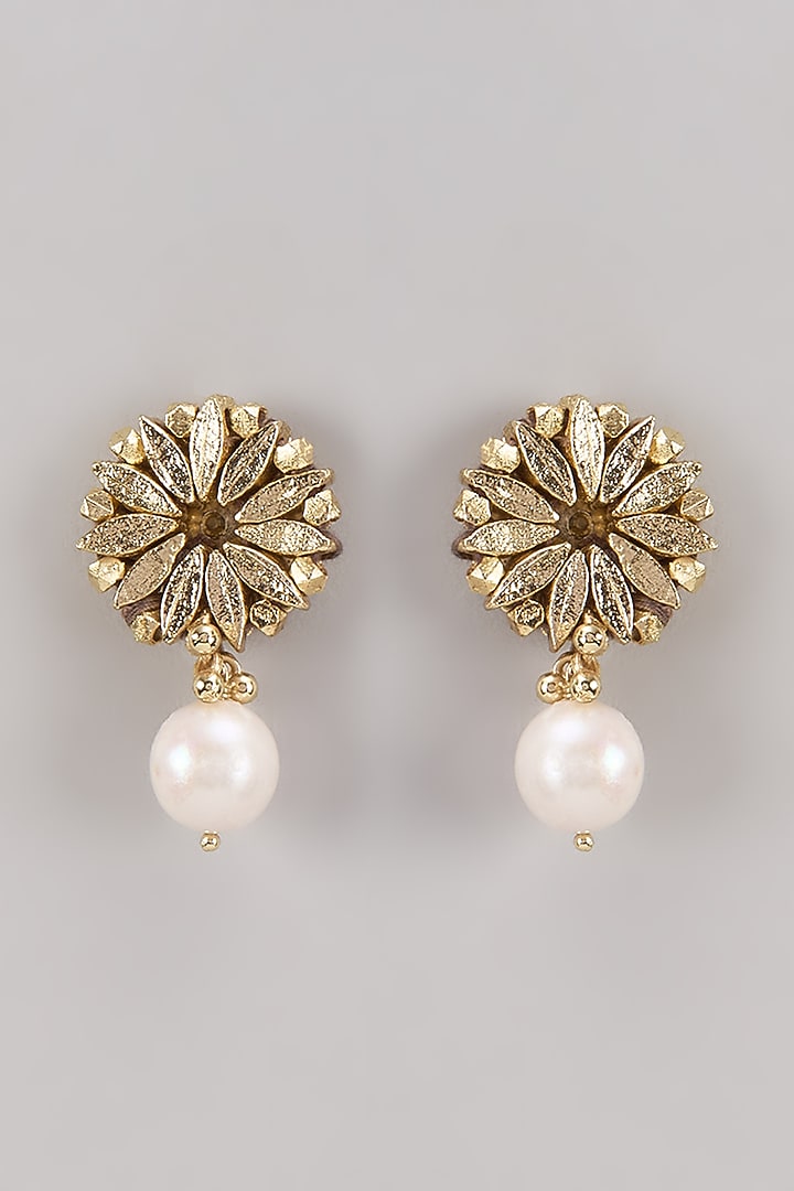 Gold Finish Water Pearl Earrings by House of Tuhina at Pernia's Pop Up Shop