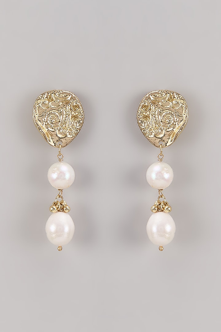 Gold Finish Water Pearl Earrings by House of Tuhina at Pernia's Pop Up Shop