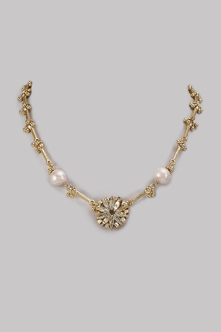 Gold Finish Water Pearl Necklace by House of Tuhina at Pernia's Pop Up Shop