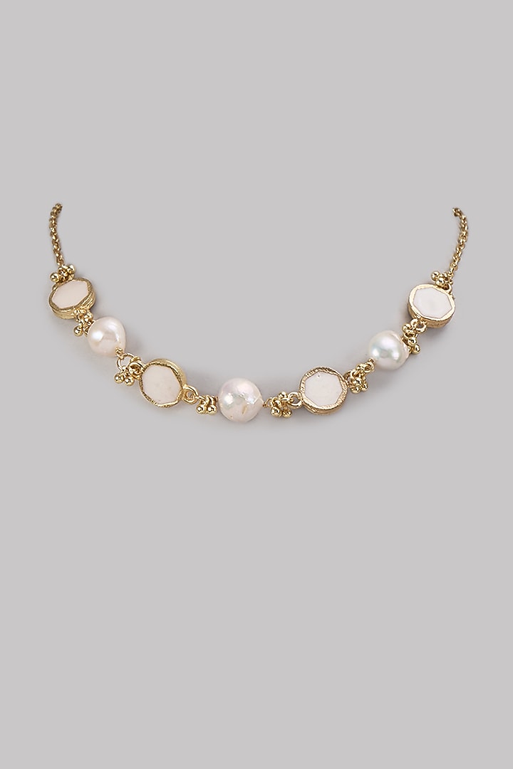Gold Finish Water Pearl Necklace by House of Tuhina at Pernia's Pop Up Shop
