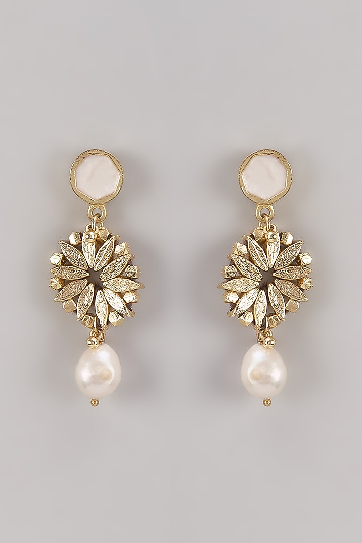 Gold Finish Water Pearl Earrings by House of Tuhina at Pernia's Pop Up Shop