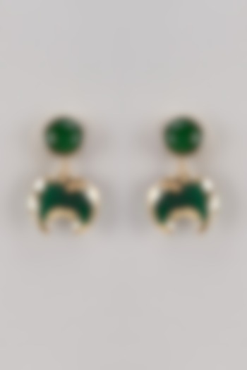 Gold Finish Green Quartz Stone Earrings by House of Tuhina at Pernia's Pop Up Shop