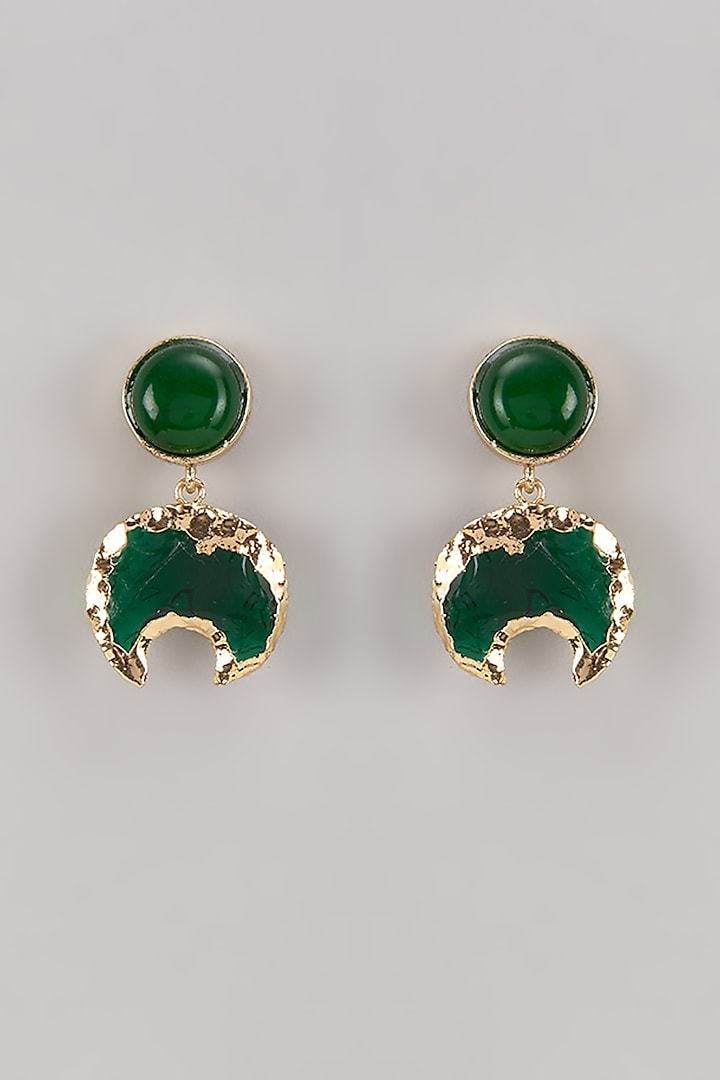 Gold Finish Green Quartz Stone Earrings by House of Tuhina at Pernia's Pop Up Shop