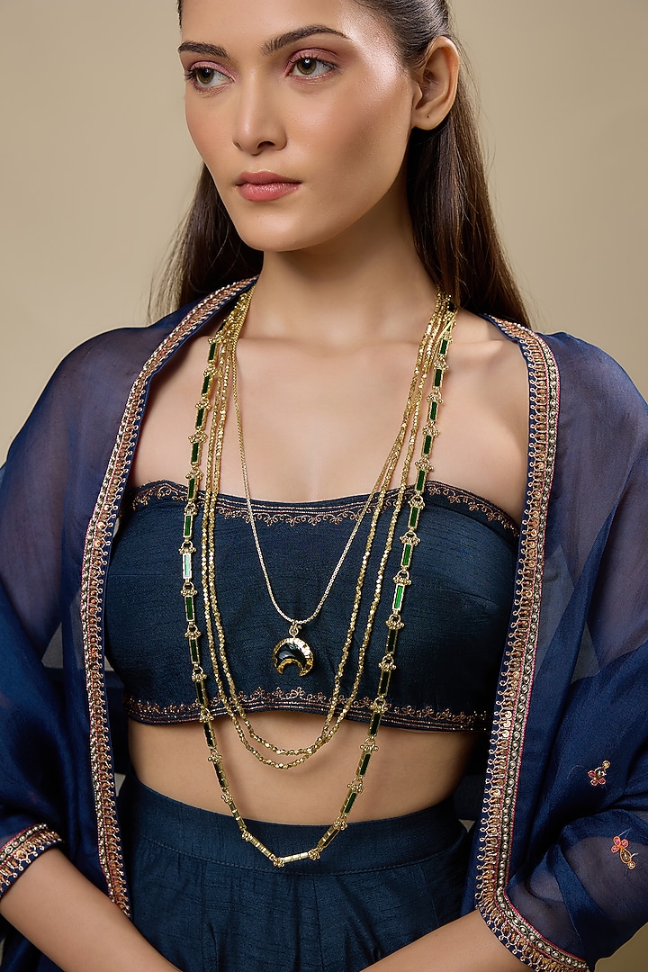 Gold Finish Brass Necklace by House of Tuhina at Pernia's Pop Up Shop