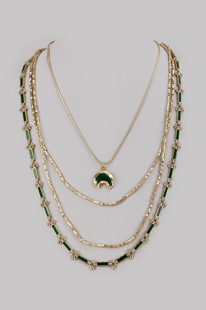 Gold Finish Brass Necklace by House of Tuhina at Pernia's Pop Up Shop