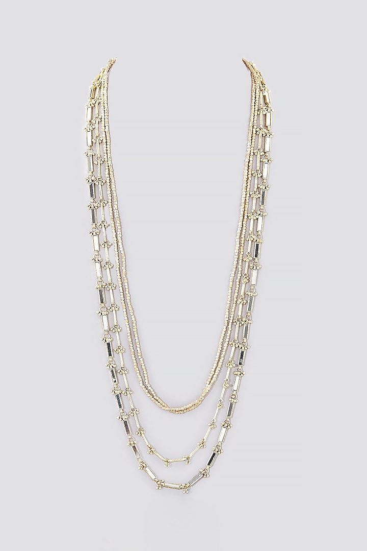 Gold Finish Mirror Layered Necklace by House of Tuhina
