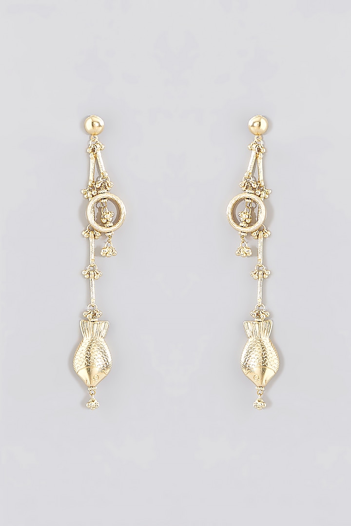 Gold Finish Fish Dangler Earrings by House of Tuhina