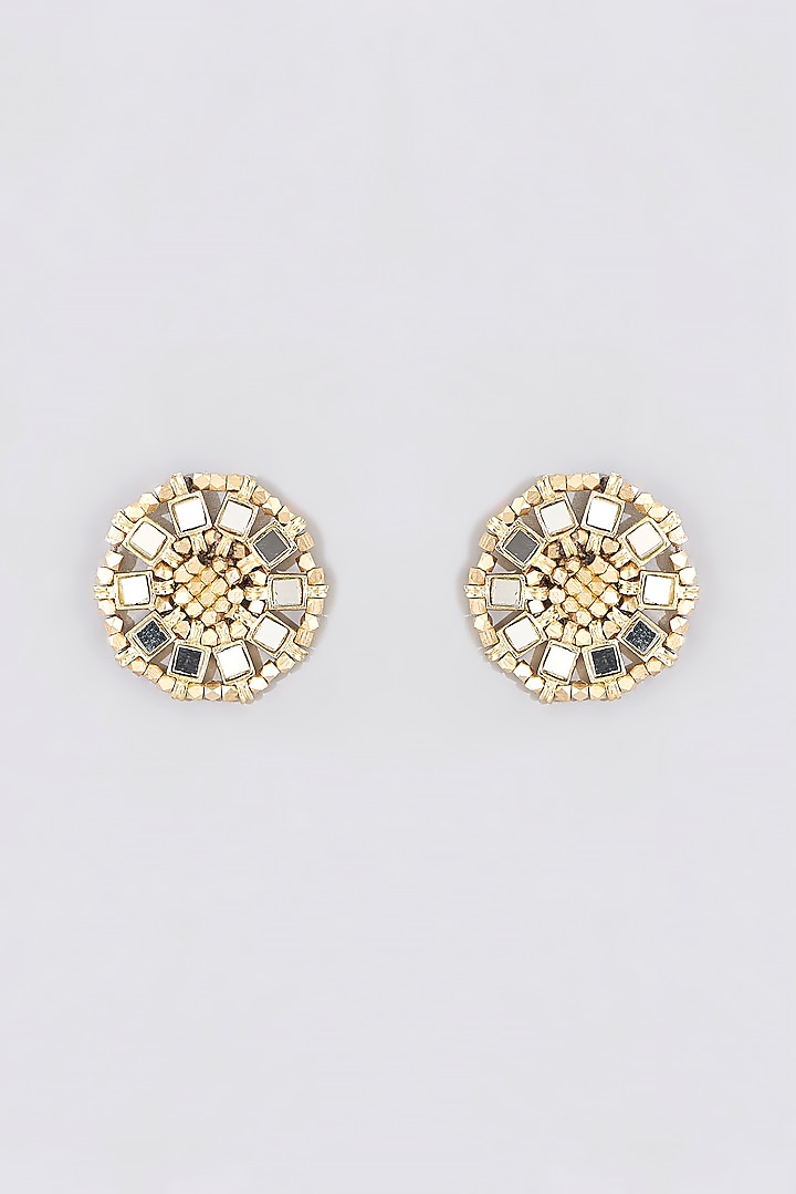 Gold Finish Mirror Stud Earrings by House of Tuhina