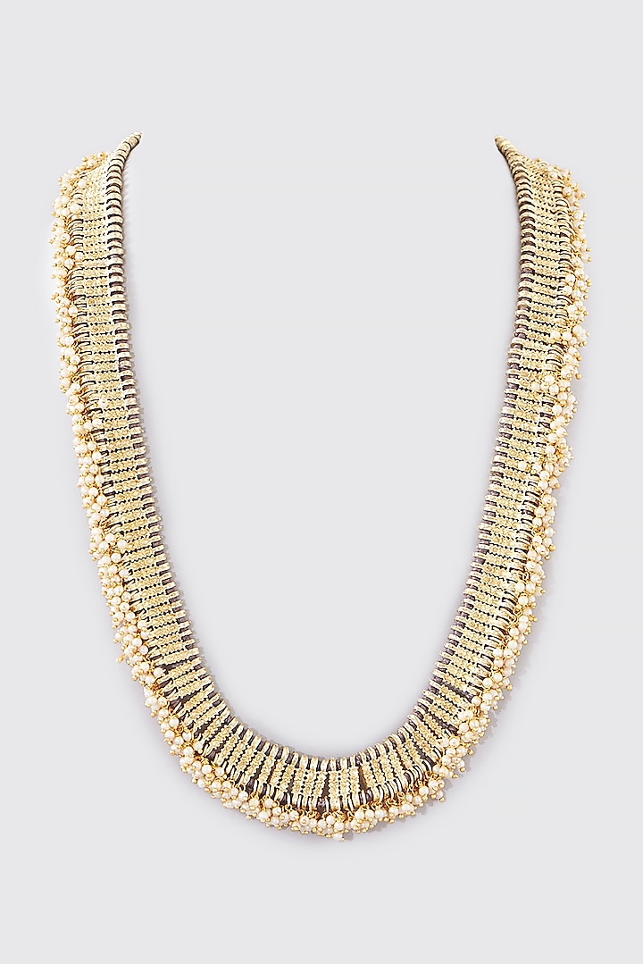 Gold Finish Pearl Long Necklace by House of Tuhina