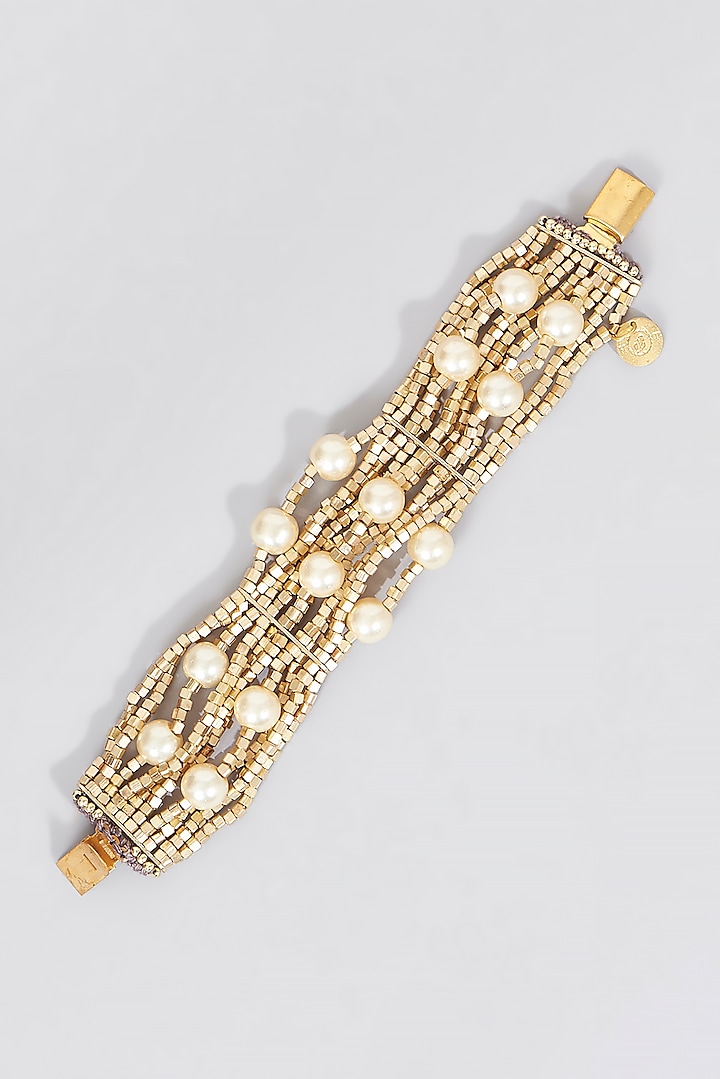Gold Finish Pearl Bracelet by House of Tuhina