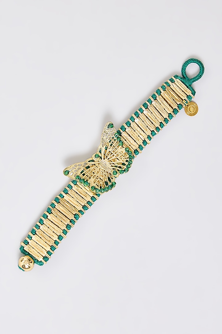 Gold Finish Green Stone Bracelet by House Of Tuhina at Pernia's Pop Up Shop
