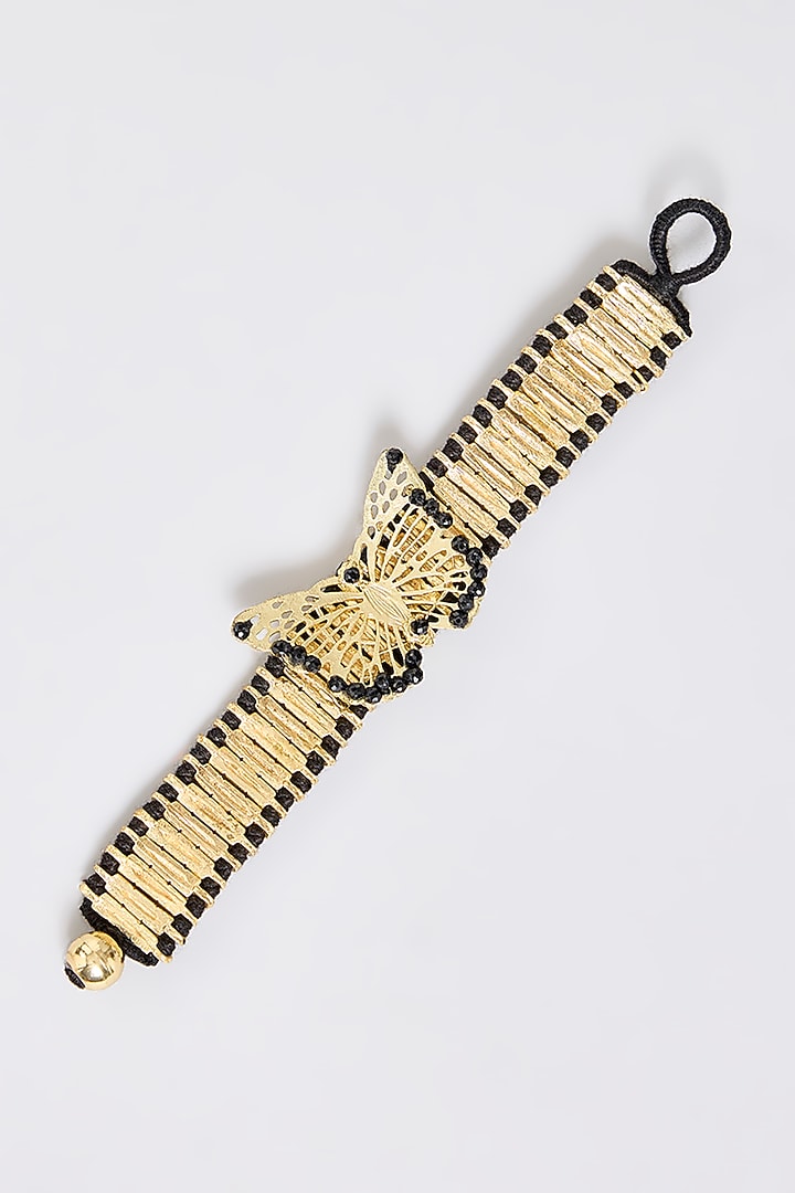 Gold Finish Black Stone Bracelet by House Of Tuhina at Pernia's Pop Up Shop